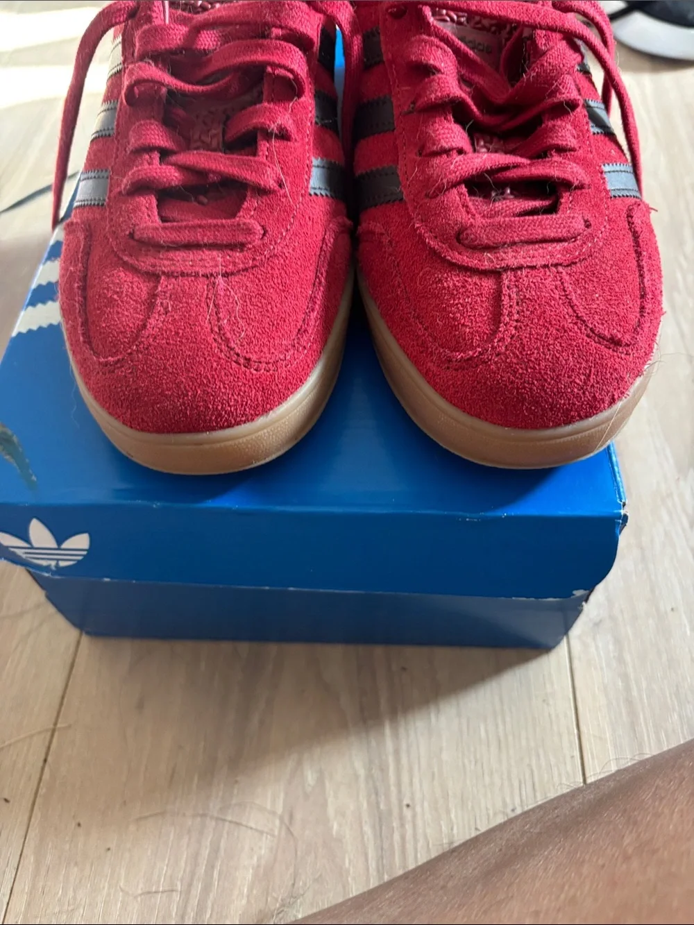 adidas Women Red Suede Sneakers with Black Stripes - Picture 6 of 6
